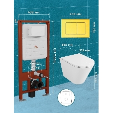 Комплект BAU 6 в 1: усиленная инсталляция BAU IDEAL, унитаз подвесной безободковый торнадо обратного потока Bau Nimb Hurricane2, сиденье микролифт, клавиша BAU Light антивандальная, нерж. сталь золото