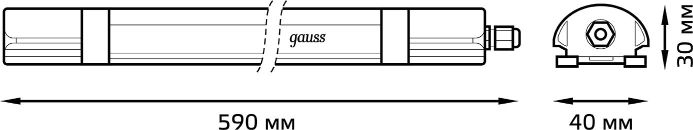 Светильник светодиодный Gauss 18Вт 590x40x30мм 1320lm 6500К IP65 линейн.мат.