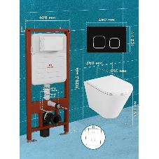 Комплект BAU 6 в 1: усиленная инсталляция BAU IDEAL, унитаз подвесной безободковый вихревой Bau Nimb Hurricane3, сиденье дюропласт микролифт, клавиша BAU Strike, черная матовая