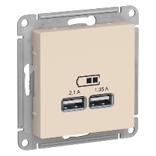 Розетка USB, 5В, 1 порт x 2,1 А, 2 порта х 1,05 А, механизм ATN000233 Schneider Electric Бежевый