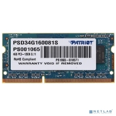 Оперативная память Patriot, DDR3, 4GB (1x4 GB), 1600 MHz, CL11, SO-DIMM