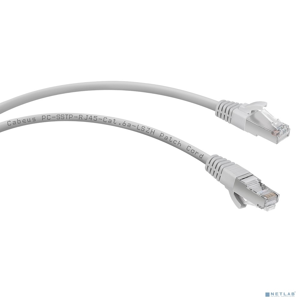 Шнур комм. Cabeus, кат. 6A, экр., S/FTP, RJ45/RJ45, LSZH, AWG26, 1м, серый