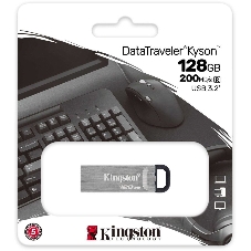 Флешка USB Kingston DataTraveler KYSON (DTKN/128 Gb), 128Gb, USB 3.2 Gen 1, R/W 200/60, серебристый/черный