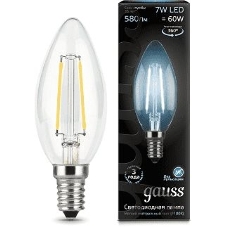 Лампа светодиодная Gauss LED Filament Свеча E14 7W 580lm 4100К 1/10/50