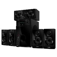 Аудиоколонки SVEN HT-210, черный, акустическая система 5.1, мощность (RMS):50Вт+5x15Вт, Bluetooth, Optical, Coaxial, FM-тюнер, USB/SD, дисплей, ПДУ