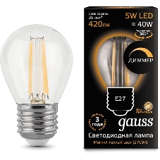 Лампа светодиодная Filament Шар 5W 420lm 2700К Е27 диммируемая LED Лампа светодиодная Filament Шар 5W 420lm 2700К Е27 диммируемая LED