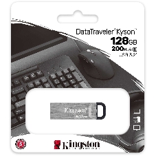 Флешка USB Kingston DataTraveler KYSON (DTKN/128 Gb), 128Gb, USB 3.2 Gen 1, R/W 200/60, серебристый/черный
