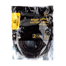 Кабель HDMI Cablexpert CCF2-HDMI4-7.5M, 19M/19M, v2.0, медь, позол.разъем, экран, 2 фер.кольца, 7.5м, черный, пакет