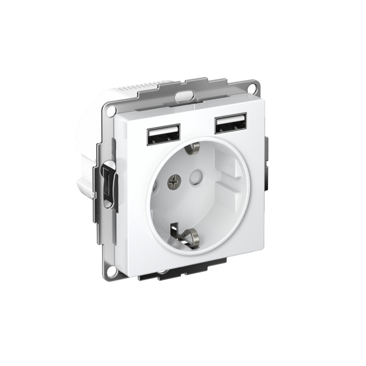 Розетка 16А с 2 USB A+A, 5В/2,4А, 2х5В/1,2А, механизм ATN000130 Schneider Electric белый