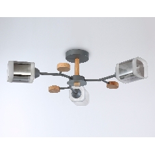 Светильник Ambrella light TR3033231/3 GR/LW/SM серый/светлое дерево/дымчатый E27*3 max 60W D700*180