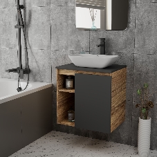 Тумба Bau Dream Blackwood 60 правая, графит, раковина BAU Spectrum mini 47х24 смеситель для раковины высокий Hotel Black, черный