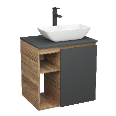 Тумба Bau Dream Blackwood 60 правая, графит, раковина BAU Spectrum mini 47х24 смеситель для раковины высокий Hotel Black, черный