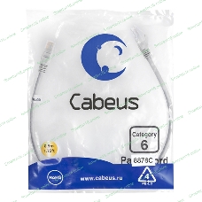 Шнур комм. Cabeus, кат. 6, неэкр., U/UTP, RJ45/RJ45, LSZH, AWG24, 0.5м, серый