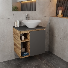 Тумба Bau Dream Blackwood 60 правая, графит, раковина BAU Dream D43, смеситель для раковины высокий Hotel Still, нержавеющая сталь