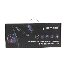 Микрофон конденсаторный Gembird M-02N, подсветка RGB, шумоподавление, микрофонная стойка (пантограф), черный