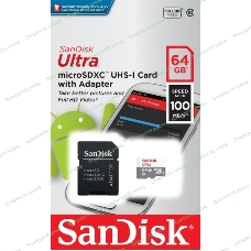 Флеш карта microSD 64GB SanDisk microSDXC Class 10 Ultra (SD адаптер) UHS-I 100MB/s