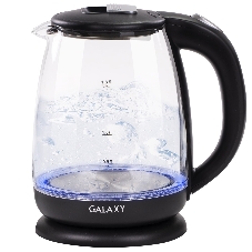 Чайник электрический Galaxy Line GL 0554, черный, стекло, 2000 Вт, 1,8 л, LED-подсветка, шкала уровня воды, корпус из термостойкого стекла