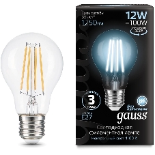 Лампа cветодиодная Gauss Filament А60 12W 1250lm 4100К Е27 LED 1/10/40