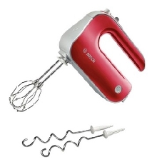 Миксер Bosch MFQ 40303 красный Мощность 500 Вт,. 5 скоростей. Турборежим. 2 насадки. Венчик для взбивания. Крюки для замешивания теста.