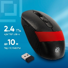 Мышь беспроводная Oklick 310MW черный/красный, 3200 dpi, радиоканал, USB, кнопки - 4