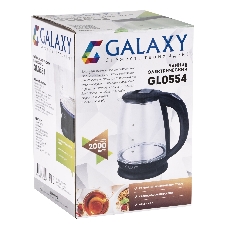 Чайник электрический Galaxy Line GL 0554, черный, стекло, 2000 Вт, 1,8 л, LED-подсветка, шкала уровня воды, корпус из термостойкого стекла
