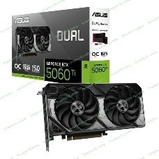Видеокарта ASUS GeForce RTX 5060 Ti Dual OC , NVIDIA RTX 5060 Ti, 16 ГБ GDDR7, 128 бит, PCI-e 5.0, 1xHDMI, 3xDP, 2632 МГц