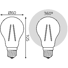 Лампа cветодиодная Gauss Filament А60 12W 1250lm 4100К Е27 LED 1/10/40
