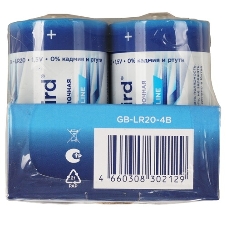 Батарейки щелочные/алкалиновые Gembird GB-LR20-2F, тип D(LR20), 2шт, пленка
