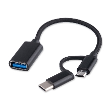 Кабель-переходник USB2.0 OTG Cablexpert A-OTG-CMAF2-2in1, Type-C(M)+MicroUSB(M)/AF, алюминий+нейлон.оплетка, 0.15м, пакет