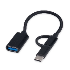 Кабель-переходник USB2.0 OTG Cablexpert A-OTG-CMAF2-2in1, Type-C(M)+MicroUSB(M)/AF, алюминий+нейлон.оплетка, 0.15м, пакет