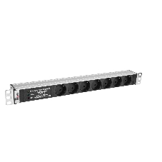 Блок розеток Rem-10 без шнура с фил. и инд., 7 Schuko, вход IEC 60320 C14, 10A, алюм., 19