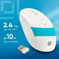 Мышь беспроводная Oklick 310MW белый/синий, 3200 dpi, радиоканал, USB, кнопки - 4
