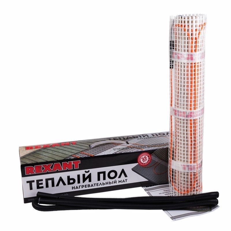 Теплый пол (нагревательный мат) Rexant Extra, площадь 8,0 м2 (0,5 х 16,0 метров), 1280Вт, (двух жильный)