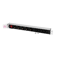 Блок розеток ЦМОRem-10 без шнура с выкл., 5 Schuko, 5 IEC 60320 C13, вход IEC 60320 C14, 10A, алюм., 19