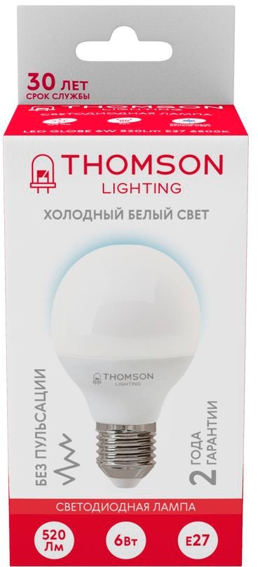 Лампа светодиодная Thomson TH-B2318 6Вт цок.:E27 шар 220B св.свеч.бел.хол. Globe (упак.:1шт)