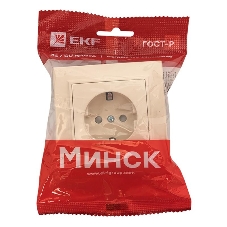 Розетка EKF Минск ERR16-028-200 1-м СП 16А IP20 с заземлением, с защитными шторками, бежевый