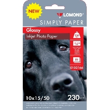 Бумага Lomond Simply 0102166 10x15/230г/м2/50л./белый CIE148% глянцевое для струйной печати