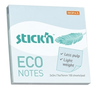 Блок самоклеящийся бумажный Stick`n ECO 21747 76x76 мм, 100 листов, 60 г/м2, пастель, голубой