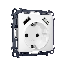 Комплект механизма электрической розетки ALFA Белый глянец 2USB A+A 18W (быстрая зарядка) с/з QUANT (AP1090, VM155) MA109010