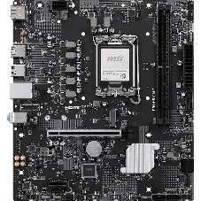 Материнская плата MSI PRO H810M-E, LGA 1851, Intel H810, 2xDDR5 (до 128 ГБ), 4xSATA, 1xM.2 (PCIe 4.0 x4), 1xPCIe 5.0 x16, 1xPCIe x1, 1xHDMI, 1xDP, 1x2.5Gb LAN, 2xUSB-A 5Gbps, 4xUSB-A 2.0, 3x3.5 мм, 7.1, чёрный, mATX