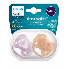 Пустышка ultra soft, собачка/цветочки, 6-18 мес., 2 шт.