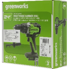Дрель-шуруповерт GREENWORKS GD24DD140, 24 В, 4 Ач, 140 Нм, бесщеточный, ударный