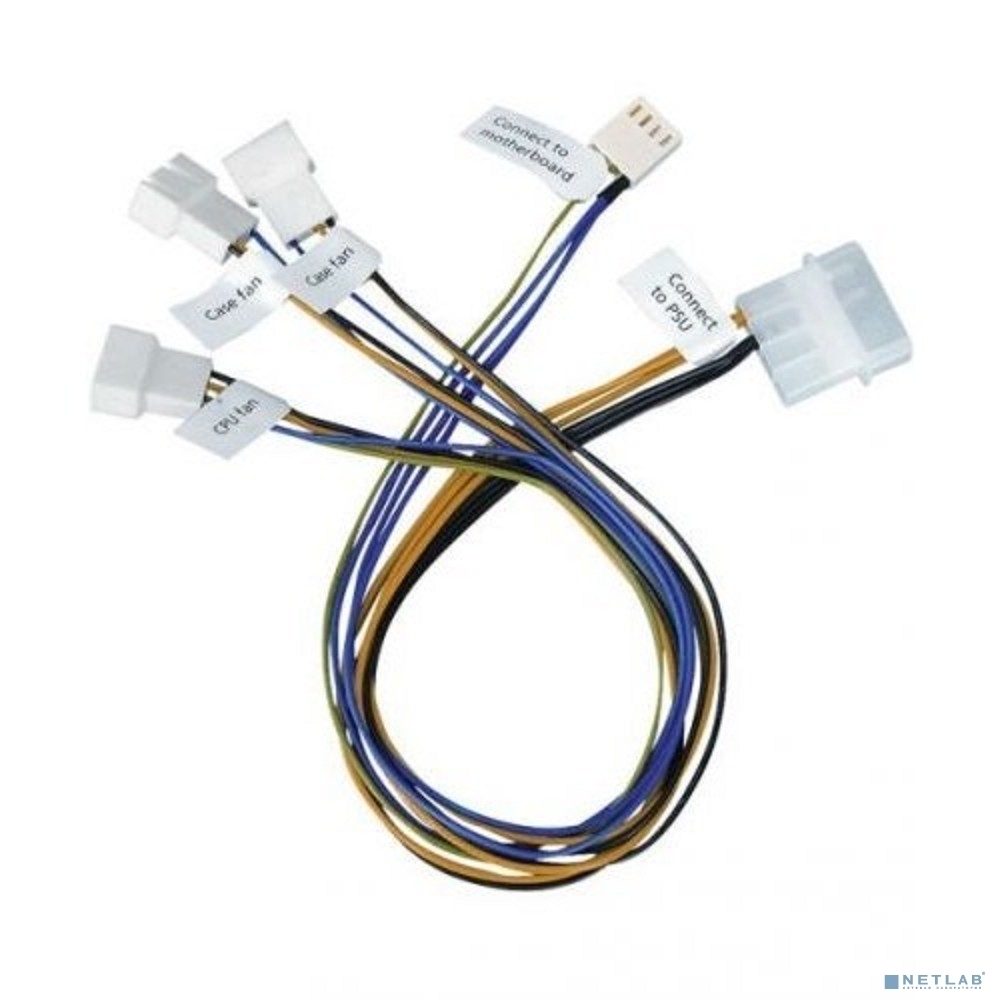 Кабель-разветвитель Procase CBL-1TO3-PWM на 3 PWM вентилятора, 450 мм (3*4pin to fan + 1*Molex to PSU + 1*4pin to MB)