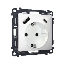 Комплект механизма электрической розетки ALFA Белый глянец 2USB A+C 20W (быстрая зарядка) с/з QUANT (AP1100, VM160) MA110010