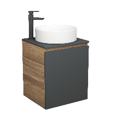Тумба Bau Dream Blackwood 50 графит, раковина BAU Dream круглая D41, смеситель для раковины высокий Hotel Black, черный