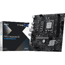 Материнская плата MSI PRO H810M-E, LGA 1851, Intel H810, 2xDDR5 (до 128 ГБ), 4xSATA, 1xM.2 (PCIe 4.0 x4), 1xPCIe 5.0 x16, 1xPCIe x1, 1xHDMI, 1xDP, 1x2.5Gb LAN, 2xUSB-A 5Gbps, 4xUSB-A 2.0, 3x3.5 мм, 7.1, чёрный, mATX