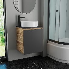 Тумба Bau Dream Blackwood 50 графит, раковина BAU Dream круглая D41, смеситель для раковины высокий Hotel Black, черный