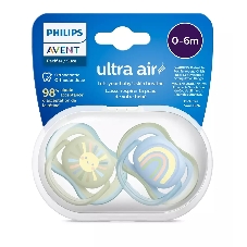 Пустышка Philips ultra air, солнышко/радуга, для мальчиков, 0-6 мес., 2 шт.