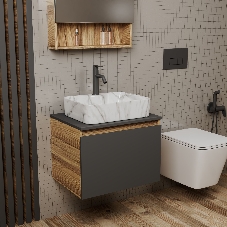 Комплект: тумба Bau Dream Blackwood графит 60, 1 ящик, раковина прямоугольная BAU Cerama 48х37, мрамор, смеситель Hotel Dream Black, черный матовый