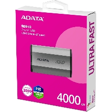 Внешний SSD ADATA SD810, 4Tb, USB 3.2 Gen 2x2 Type-C, R/W 2000/2000, серебристый